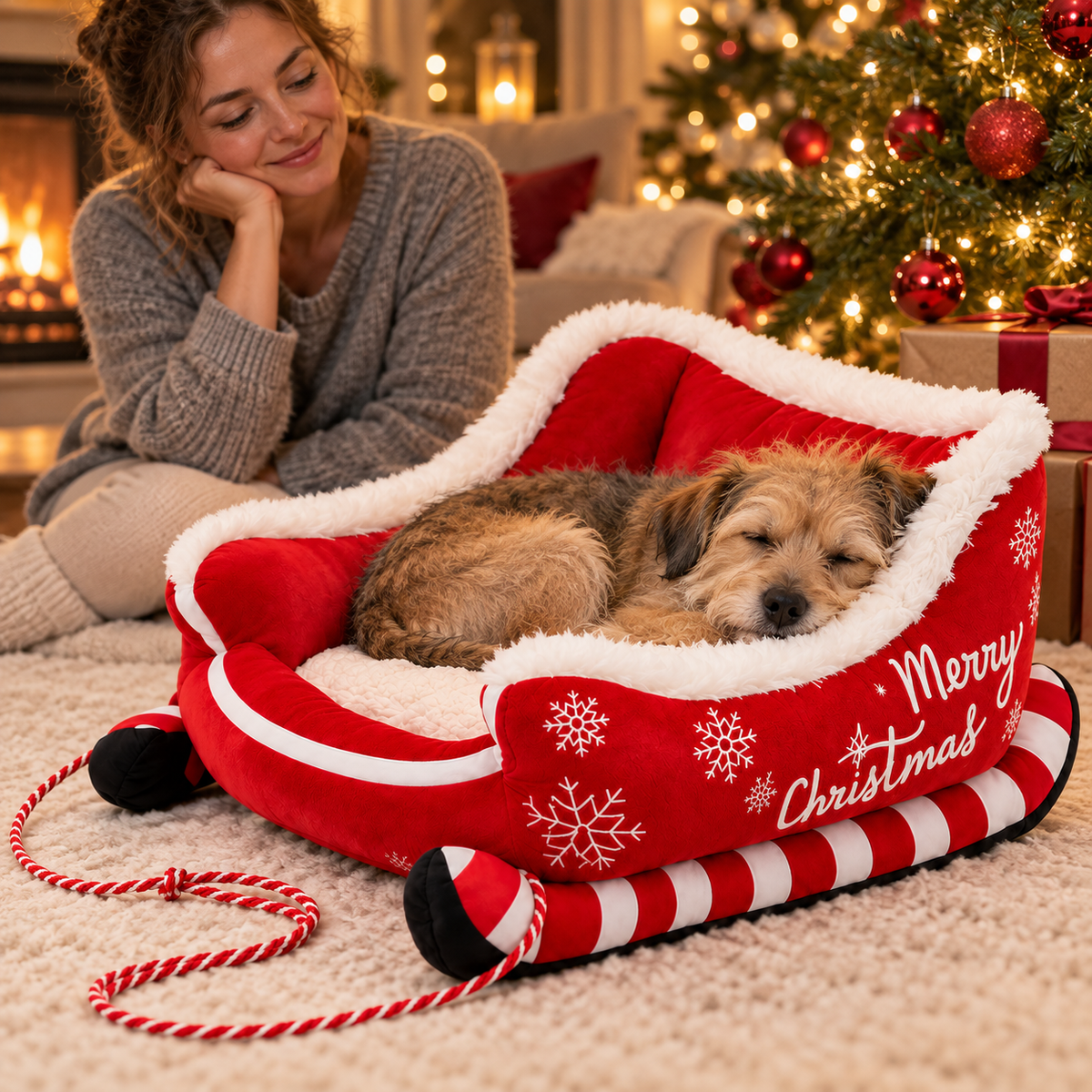 Christmas Sleigh Bed for Dogs and Cats