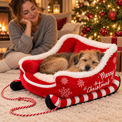 Christmas Sleigh Bed for Dogs and Cats